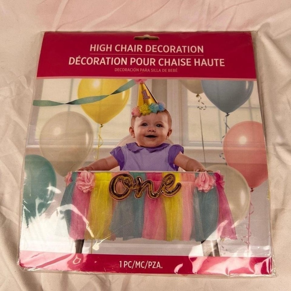 Amscan High Chair Decoration Baby 1st Birthday Multicolor New Tulle One Banner